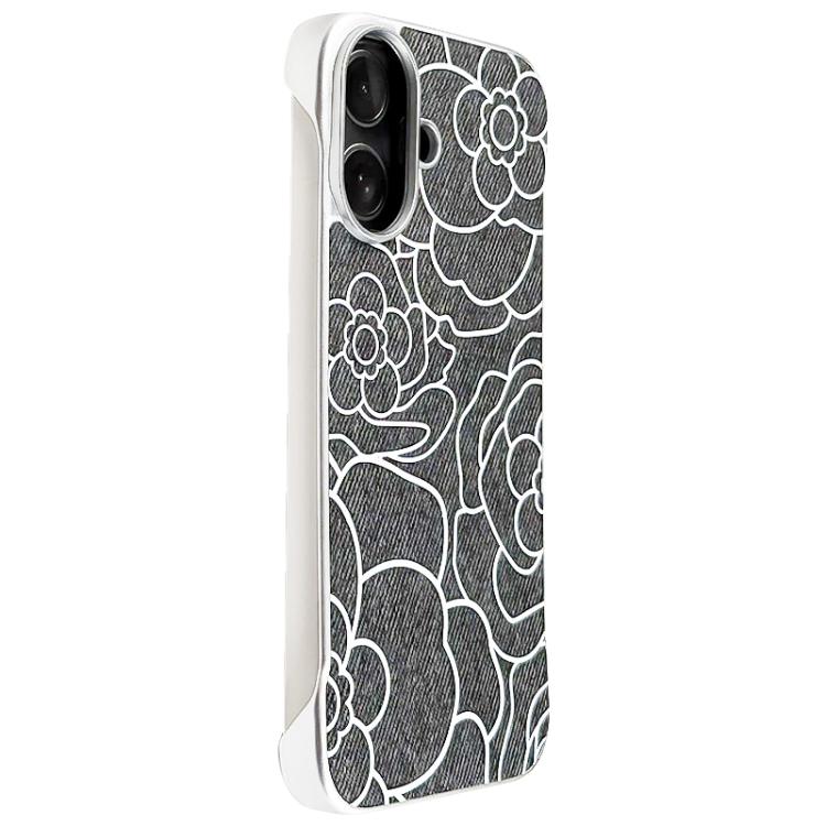 Custodia per telefono a mezza copertura con stampa a rilievo di fiori di camelia in tessuto di lino e chiusura magnetica., For iPhone 16 Pro, For iPhone 16 Plus, For iPhone 16, For iPhone 15 Pro Max