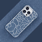 Custodia per telefono a mezza copertura con stampa a rilievo di fiori di camelia in tessuto di lino e chiusura magnetica., For iPhone 16 Pro, For iPhone 16 Plus, For iPhone 16, For iPhone 15 Pro Max