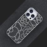 Custodia per telefono a mezza copertura con stampa a rilievo di fiori di camelia in tessuto di lino e chiusura magnetica., For iPhone 16 Pro, For iPhone 16 Plus, For iPhone 16, For iPhone 15 Pro Max