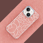Custodia per telefono a mezza copertura con stampa a rilievo di fiori di camelia in tessuto di lino e chiusura magnetica., For iPhone 15 Pro, For iPhone 15, For iPhone 14 / 13, For iPhone 14 Pro