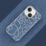 Custodia per telefono a mezza copertura con stampa a rilievo di fiori di camelia in tessuto di lino e chiusura magnetica., For iPhone 15 Pro, For iPhone 15, For iPhone 14 / 13, For iPhone 14 Pro