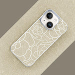 Custodia per telefono a mezza copertura con stampa a rilievo di fiori di camelia in tessuto di lino e chiusura magnetica., For iPhone 15 Pro, For iPhone 15, For iPhone 14 / 13, For iPhone 14 Pro