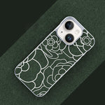 Custodia per telefono a mezza copertura con stampa a rilievo di fiori di camelia in tessuto di lino e chiusura magnetica., For iPhone 15 Pro, For iPhone 15, For iPhone 14 / 13, For iPhone 14 Pro