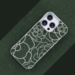 Custodia per telefono a mezza copertura con stampa a rilievo di fiori di camelia in tessuto di lino e chiusura magnetica., For iPhone 14 Pro Max