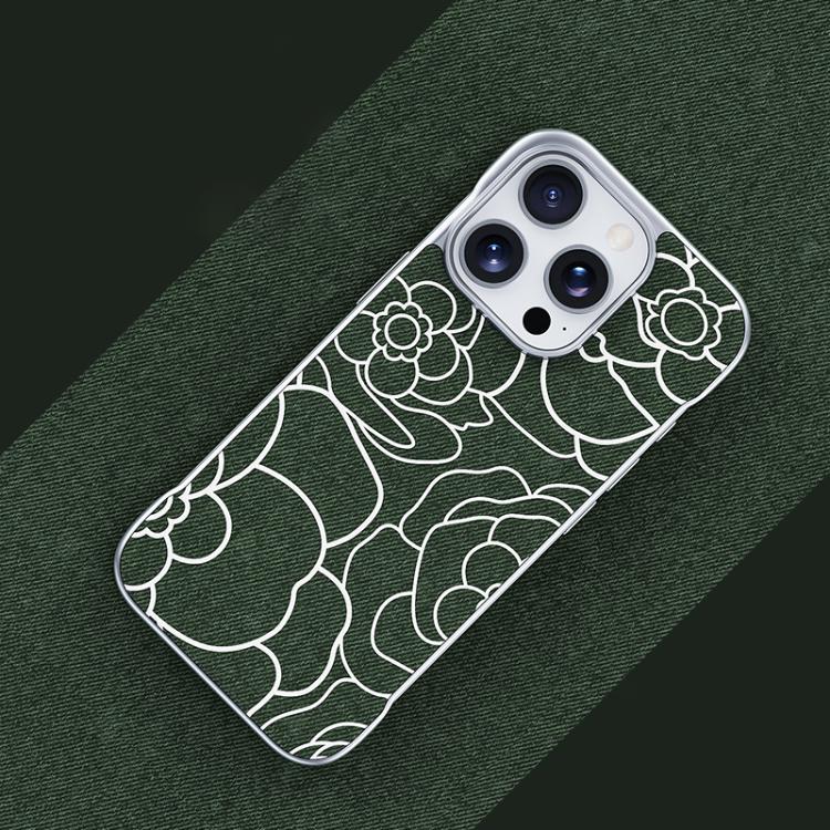 Custodia per telefono a mezza copertura con stampa a rilievo di fiori di camelia in tessuto di lino e chiusura magnetica., For iPhone 14 Pro Max