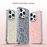 Custodia per telefono a mezza copertura con stampa a rilievo di fiori di camelia in tessuto di lino e chiusura magnetica., For iPhone 17 Pro Max, For iPhone 17 Pro, For iPhone 17, For iPhone 16 Pro Max