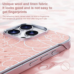 Custodia per telefono a mezza copertura con stampa a rilievo di fiori di camelia in tessuto di lino e chiusura magnetica., For iPhone 17 Pro Max, For iPhone 17 Pro, For iPhone 17, For iPhone 16 Pro Max