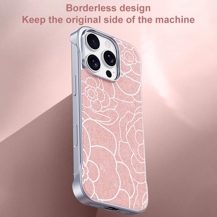 Custodia per telefono a mezza copertura con stampa a rilievo di fiori di camelia in tessuto di lino e chiusura magnetica., For iPhone 14 Pro Max