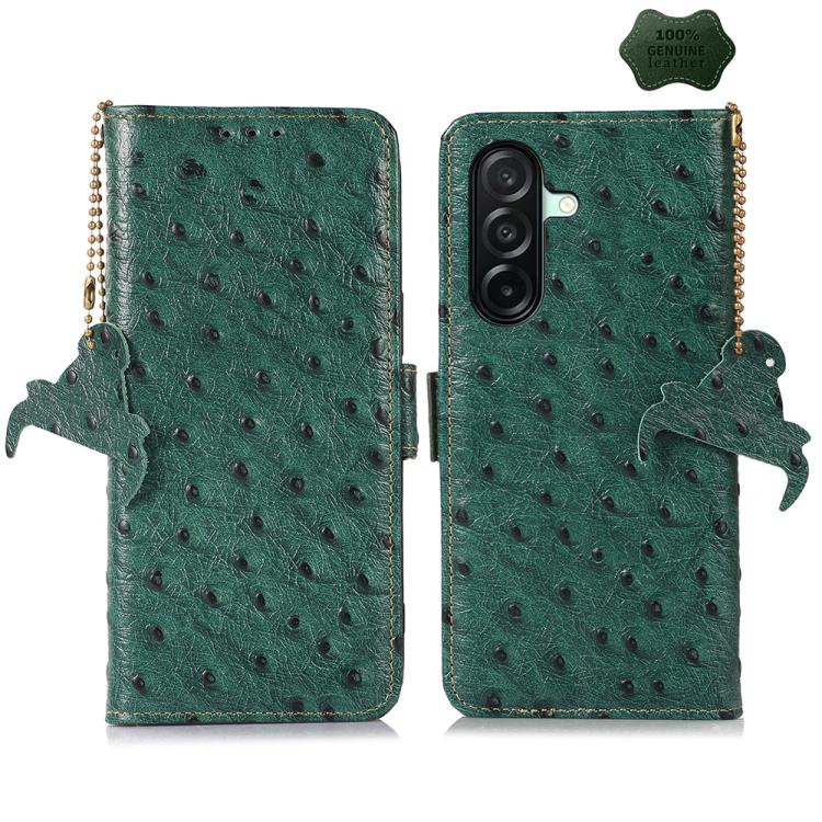 Custodia per telefono RFID in vera pelle con motivo struzzo, For Samsung Galaxy A27 5G