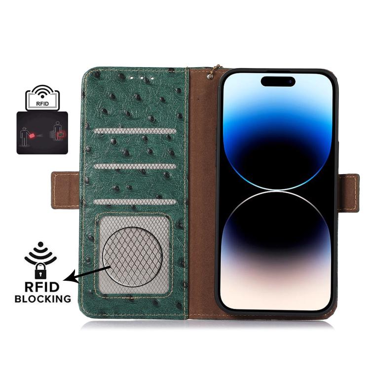 Custodia per telefono RFID in vera pelle con motivo struzzo, For Samsung Galaxy A27 5G