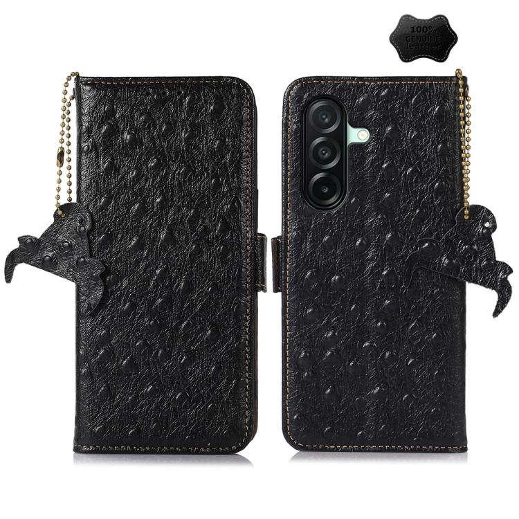 Custodia per telefono RFID in vera pelle con motivo struzzo, For Samsung Galaxy A27 5G