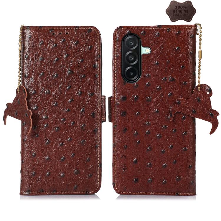 Custodia per telefono RFID in vera pelle con motivo struzzo, For Samsung Galaxy A27 5G