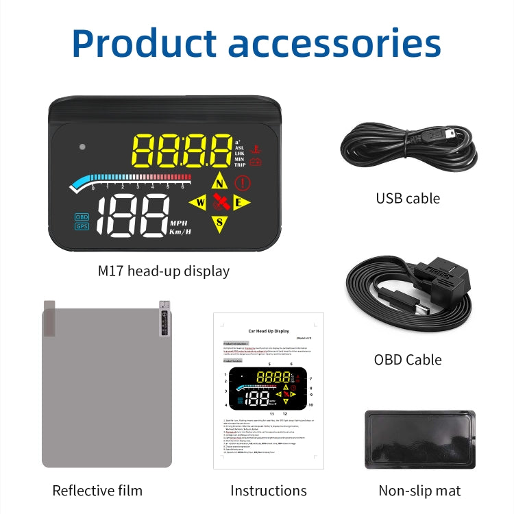 Strumento diagnostico OBD2 per auto HUD Head-up Display M17 per misuratore di velocità GPS, M17