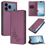 Custodia per telefono magnetica RFID in ecopelle con motivo peonia in rilievo., For iPhone 17e / 16e, For iPhone 17 Pro Max