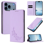 Custodia per telefono magnetica RFID in ecopelle con motivo peonia in rilievo., For iPhone 17e / 16e, For iPhone 17 Pro Max
