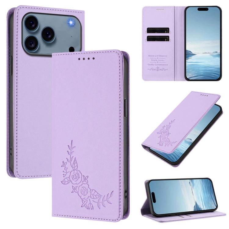 Custodia per telefono magnetica RFID in ecopelle con motivo peonia in rilievo., For iPhone 17e / 16e, For iPhone 17 Pro Max