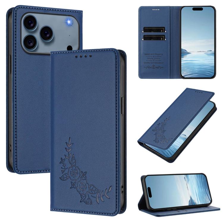 Custodia per telefono magnetica RFID in ecopelle con motivo peonia in rilievo., For iPhone 17e / 16e, For iPhone 17 Pro Max