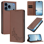 Custodia per telefono magnetica RFID in ecopelle con motivo peonia in rilievo., For iPhone 17e / 16e, For iPhone 17 Pro Max
