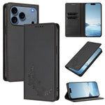 Custodia per telefono magnetica RFID in ecopelle con motivo peonia in rilievo., For iPhone 17e / 16e, For iPhone 17 Pro Max