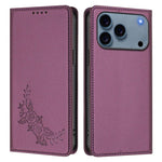 Custodia per telefono magnetica RFID in ecopelle con motivo peonia in rilievo., For iPhone 17 Pro, For iPhone 17