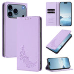 Custodia per telefono magnetica RFID in ecopelle con motivo peonia in rilievo., For iPhone 17 Pro, For iPhone 17