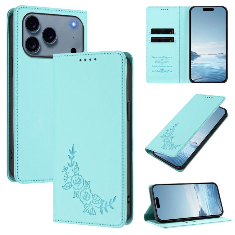 Custodia per telefono magnetica RFID in ecopelle con motivo peonia in rilievo., For iPhone 17 Pro, For iPhone 17