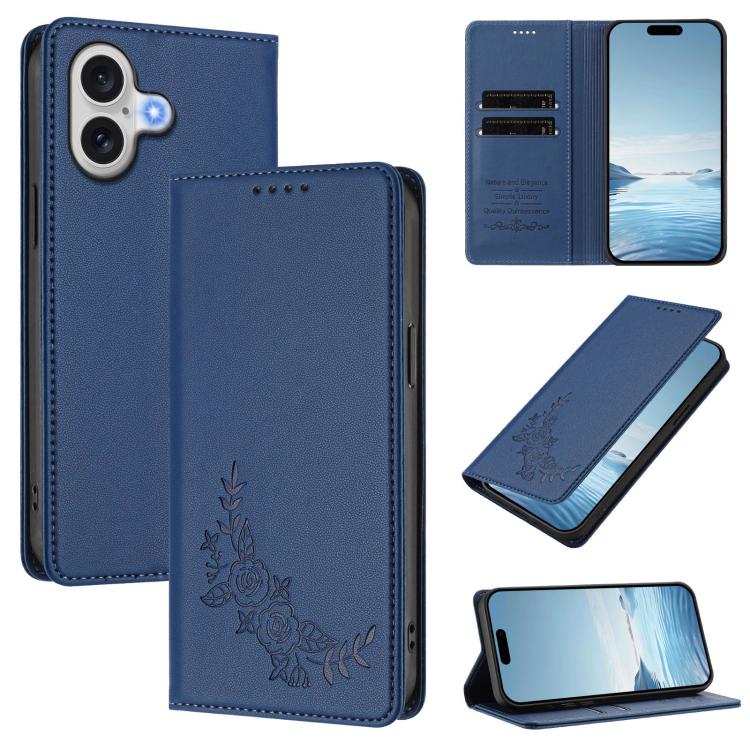 Custodia per telefono magnetica RFID in ecopelle con motivo peonia in rilievo., For iPhone 17 Pro, For iPhone 17