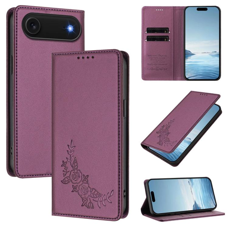 Custodia per telefono magnetica RFID in ecopelle con motivo peonia in rilievo., For iPhone Air, For iPhone 16 Pro Max