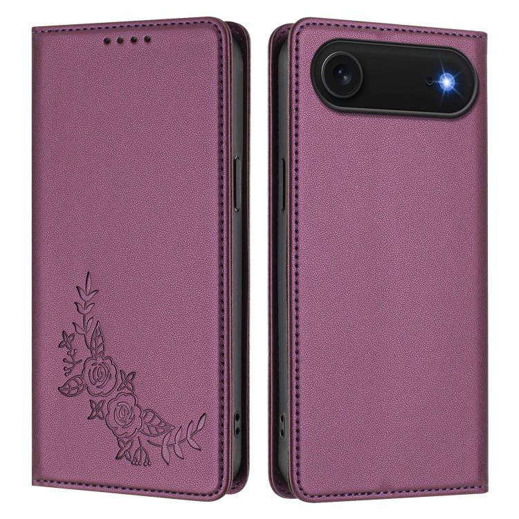 Custodia per telefono magnetica RFID in ecopelle con motivo peonia in rilievo., For iPhone Air, For iPhone 16 Pro Max