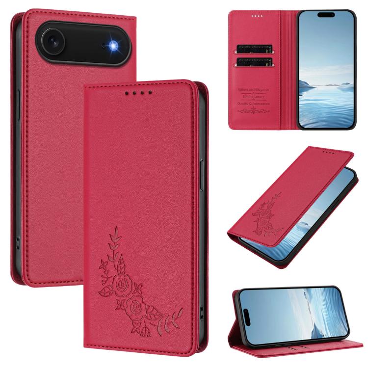 Custodia per telefono magnetica RFID in ecopelle con motivo peonia in rilievo., For iPhone Air, For iPhone 16 Pro Max