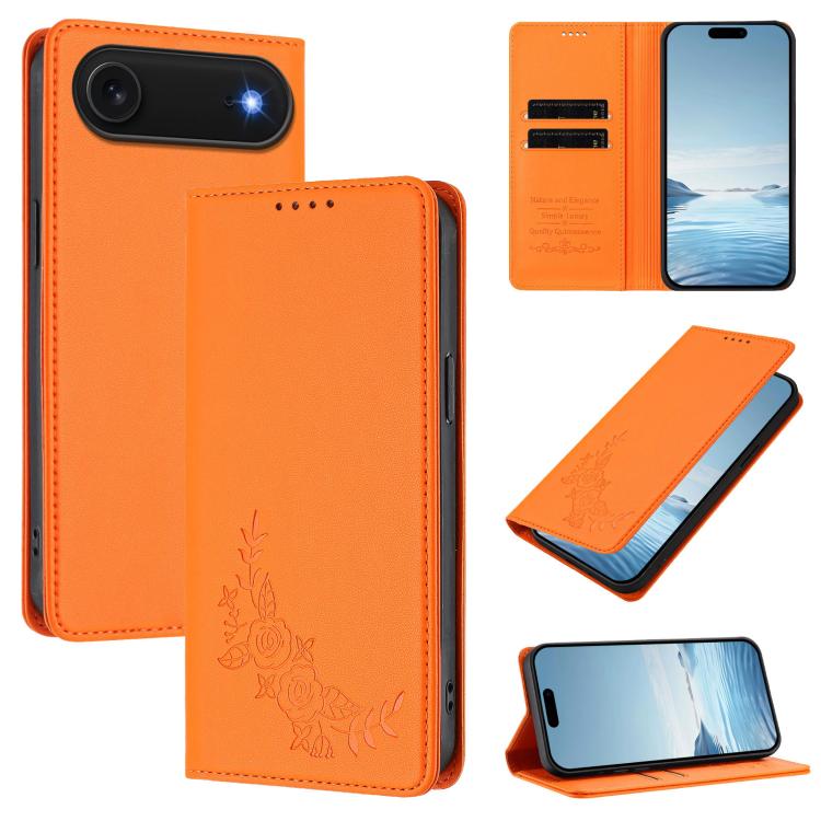 Custodia per telefono magnetica RFID in ecopelle con motivo peonia in rilievo., For iPhone Air, For iPhone 16 Pro Max