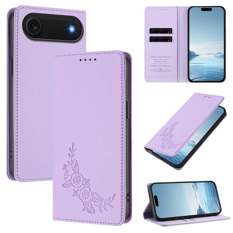 Custodia per telefono magnetica RFID in ecopelle con motivo peonia in rilievo., For iPhone Air, For iPhone 16 Pro Max