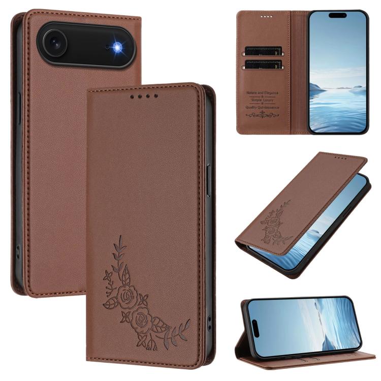 Custodia per telefono magnetica RFID in ecopelle con motivo peonia in rilievo., For iPhone Air, For iPhone 16 Pro Max