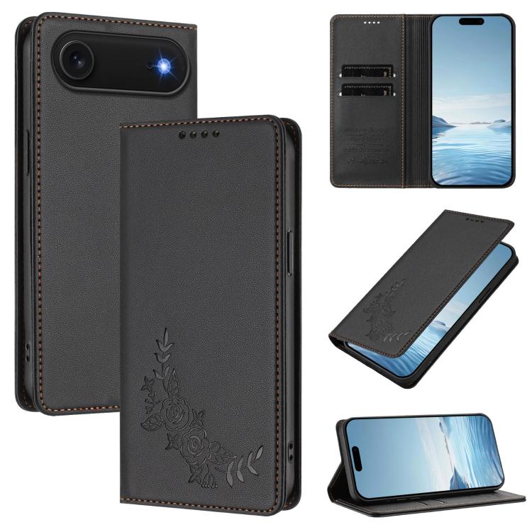Custodia per telefono magnetica RFID in ecopelle con motivo peonia in rilievo., For iPhone Air, For iPhone 16 Pro Max