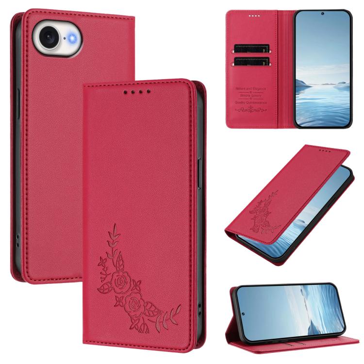 Custodia per telefono magnetica RFID in ecopelle con motivo peonia in rilievo., For iPhone 17e / 16e, For iPhone 17 Pro Max
