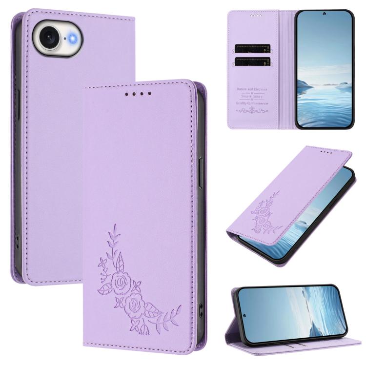 Custodia per telefono magnetica RFID in ecopelle con motivo peonia in rilievo., For iPhone 17e / 16e, For iPhone 17 Pro Max