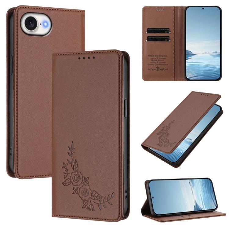 Custodia per telefono magnetica RFID in ecopelle con motivo peonia in rilievo., For iPhone 17e / 16e, For iPhone 17 Pro Max