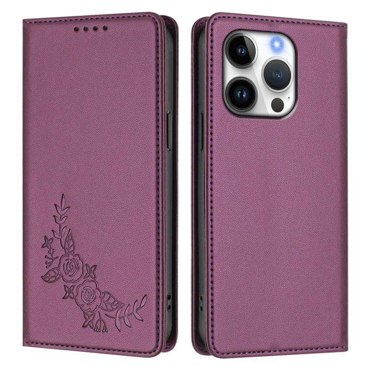 Custodia per telefono magnetica RFID in ecopelle con motivo peonia in rilievo., For iPhone 16 Pro, For iPhone 16 Plus