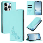 Custodia per telefono magnetica RFID in ecopelle con motivo peonia in rilievo., For iPhone 16 Pro, For iPhone 16 Plus