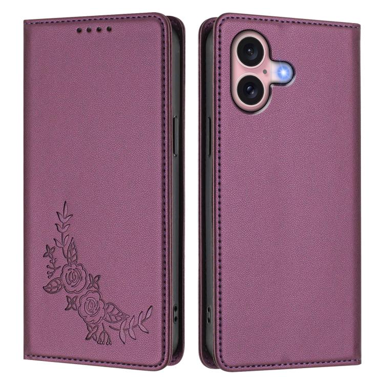 Custodia per telefono magnetica RFID in ecopelle con motivo peonia in rilievo., For iPhone 16, For iPhone 15 Pro Max