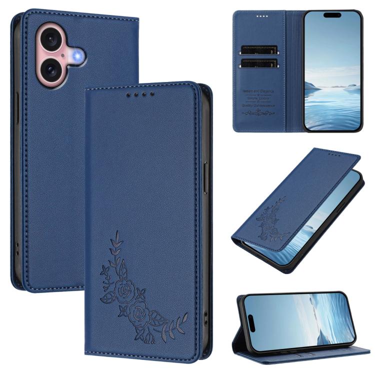 Custodia per telefono magnetica RFID in ecopelle con motivo peonia in rilievo., For iPhone 16, For iPhone 15 Pro Max