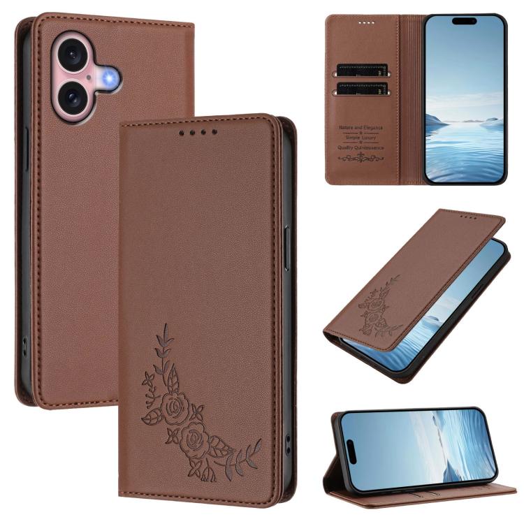 Custodia per telefono magnetica RFID in ecopelle con motivo peonia in rilievo., For iPhone 16, For iPhone 15 Pro Max