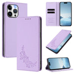 Custodia per telefono magnetica RFID in ecopelle con motivo peonia in rilievo., For iPhone 16, For iPhone 15 Pro Max