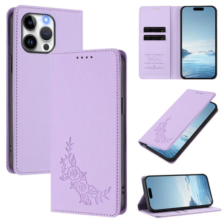 Custodia per telefono magnetica RFID in ecopelle con motivo peonia in rilievo., For iPhone 16, For iPhone 15 Pro Max