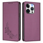 Custodia per telefono magnetica RFID in ecopelle con motivo peonia in rilievo., For iPhone 15 Pro, For iPhone 15 Plus