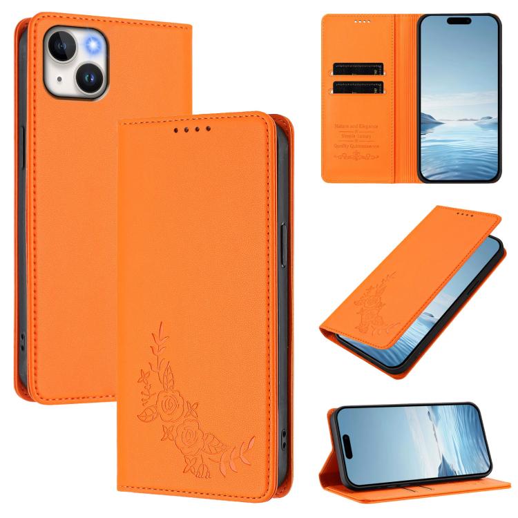 Custodia per telefono magnetica RFID in ecopelle con motivo peonia in rilievo., For iPhone 15 Pro, For iPhone 15 Plus