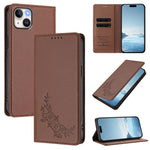 Custodia per telefono magnetica RFID in ecopelle con motivo peonia in rilievo., For iPhone 15 Pro, For iPhone 15 Plus