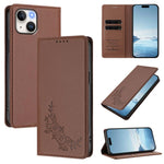 Custodia per telefono magnetica RFID in ecopelle con motivo peonia in rilievo., For iPhone 15, For iPhone 14 Plus