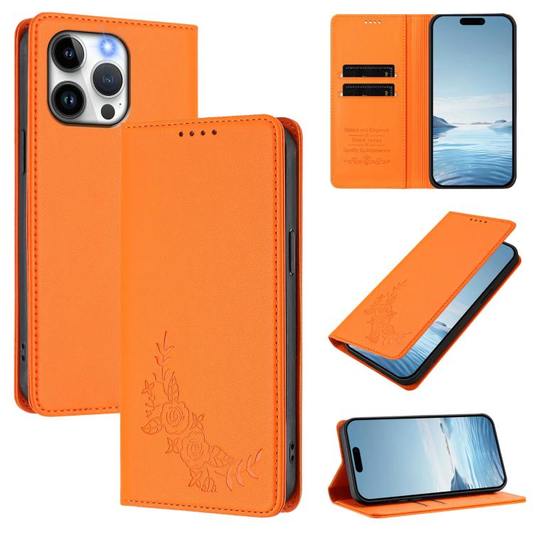 Custodia per telefono magnetica RFID in ecopelle con motivo peonia in rilievo., For iPhone 14 Pro Max, For iPhone 13 Pro Max