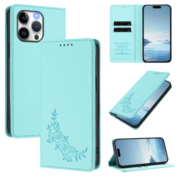 Custodia per telefono magnetica RFID in ecopelle con motivo peonia in rilievo., For iPhone 14 Pro Max, For iPhone 13 Pro Max